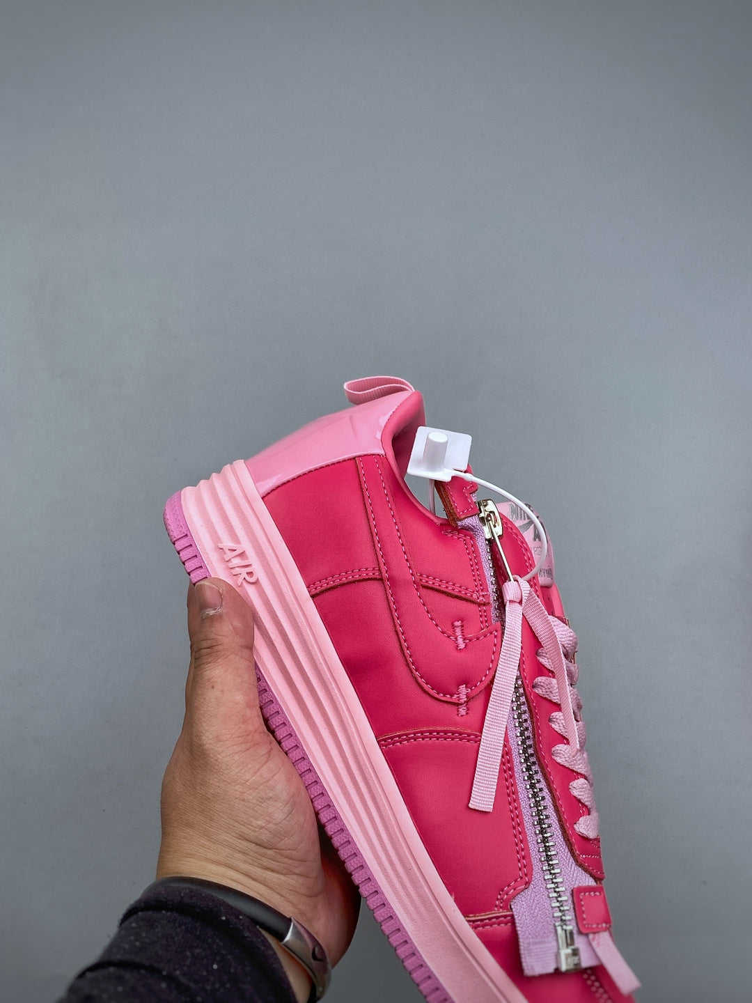 Nike Lunar Force 1 Hot Pink Zip Sneakers, Metallic Side Zipper Low-Top Lace-Up Casual Streetwear Shoes