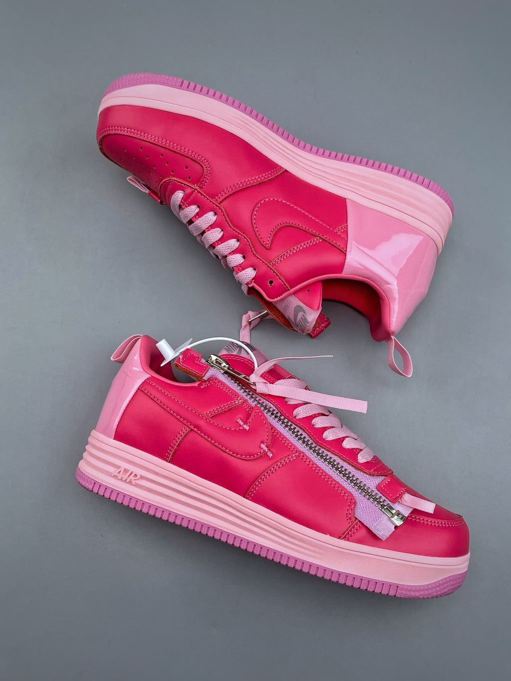 Nike Lunar Force 1 Hot Pink Zip Sneakers, Metallic Side Zipper Low-Top Lace-Up Casual Streetwear Shoes