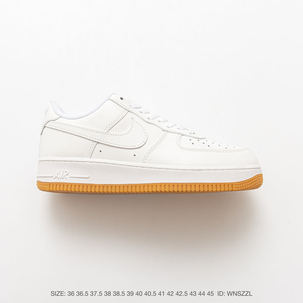 Nike Air Force 1 ’07 Low White Sneakers with Gum-Colored Outsole, Tonal Swoosh Retro Lace-Up Casual Shoes