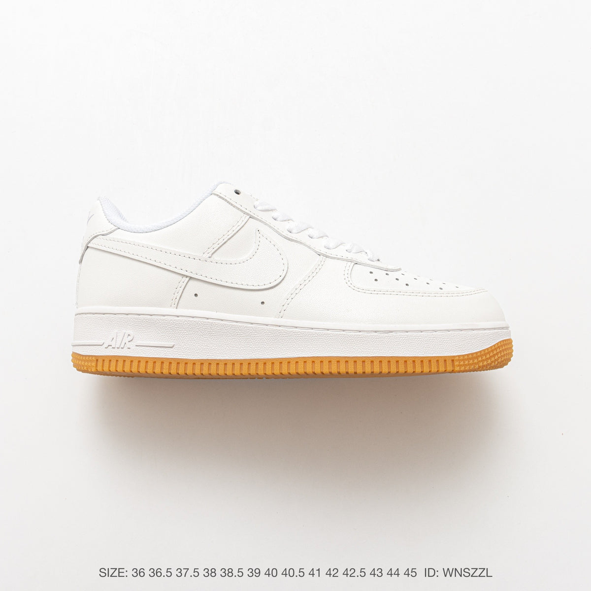 Nike Air Force 1 ’07 Low White Sneakers with Gum-Colored Outsole, Tonal Swoosh Retro Lace-Up Casual Shoes