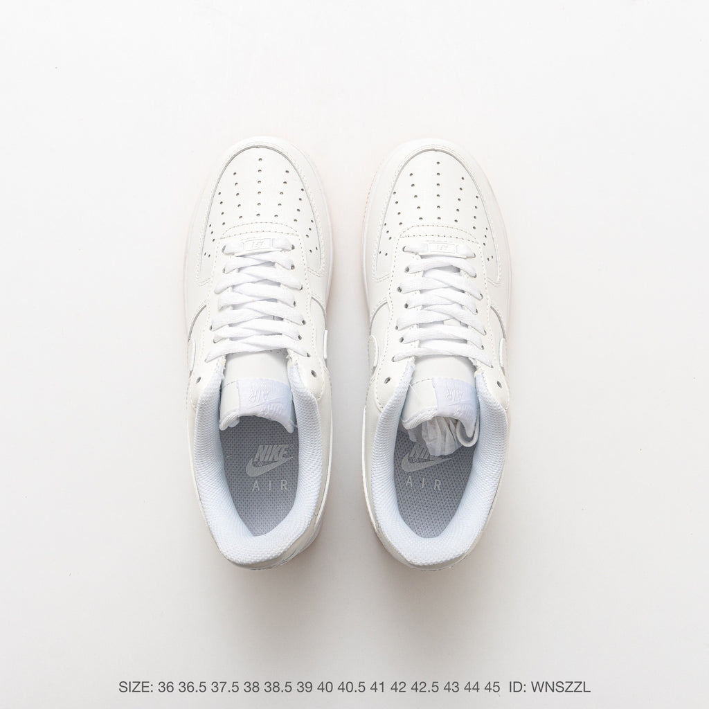Nike Air Force 1 ’07 Low White Sneakers with Gum-Colored Outsole, Tonal Swoosh Retro Lace-Up Casual Shoes