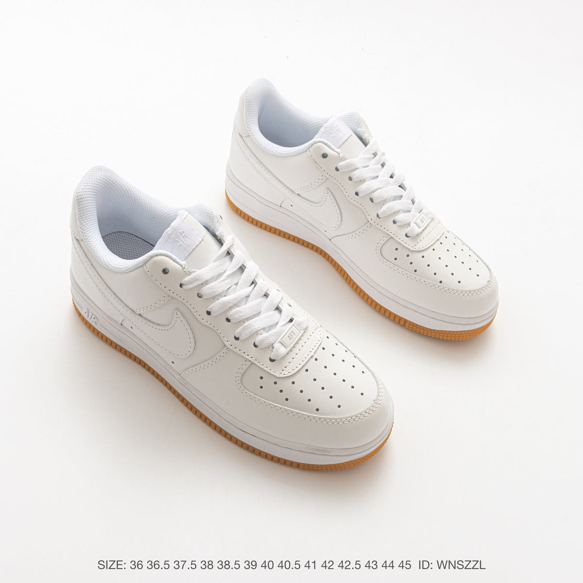 Nike Air Force 1 ’07 Low White Sneakers with Gum-Colored Outsole, Tonal Swoosh Retro Lace-Up Casual Shoes