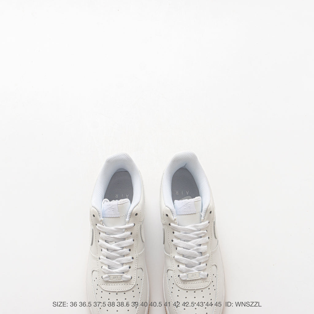 Nike Air Force 1 ’07 Low White Sneakers with Gum-Colored Outsole, Tonal Swoosh Retro Lace-Up Casual Shoes