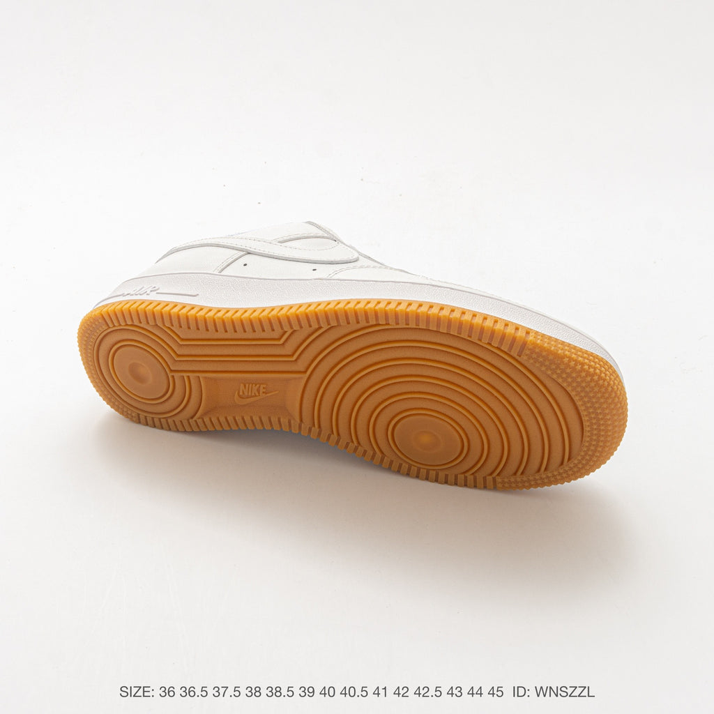 Nike Air Force 1 ’07 Low White Sneakers with Gum-Colored Outsole, Tonal Swoosh Retro Lace-Up Casual Shoes
