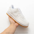 Nike Air Force 1 ’07 Low White Sneakers with Gum-Colored Outsole, Tonal Swoosh Retro Lace-Up Casual Shoes