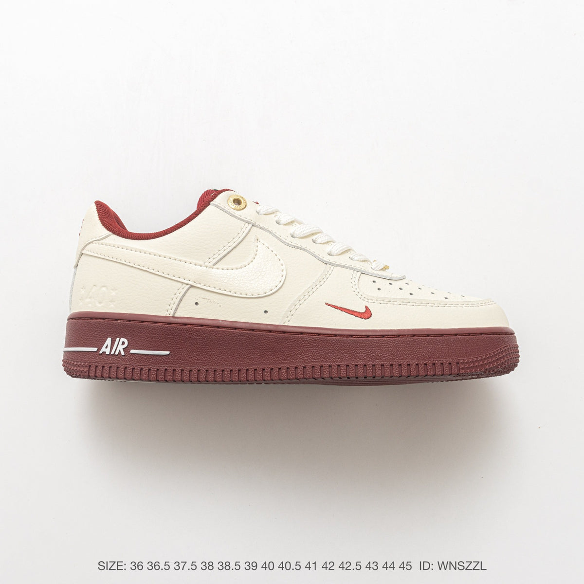 Nike Air Force 1 ’07 Low Cream & Burgundy Sneakers with Mini Swoosh, Retro Lace-Up Casual Streetwear Shoes