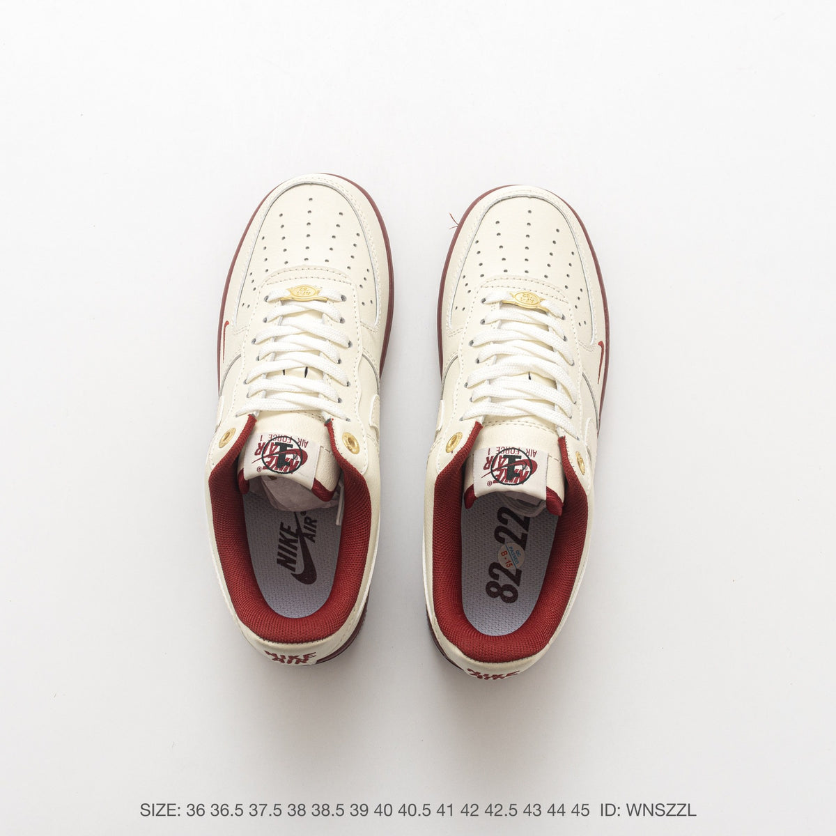 Nike Air Force 1 ’07 Low Cream & Burgundy Sneakers with Mini Swoosh, Retro Lace-Up Casual Streetwear Shoes