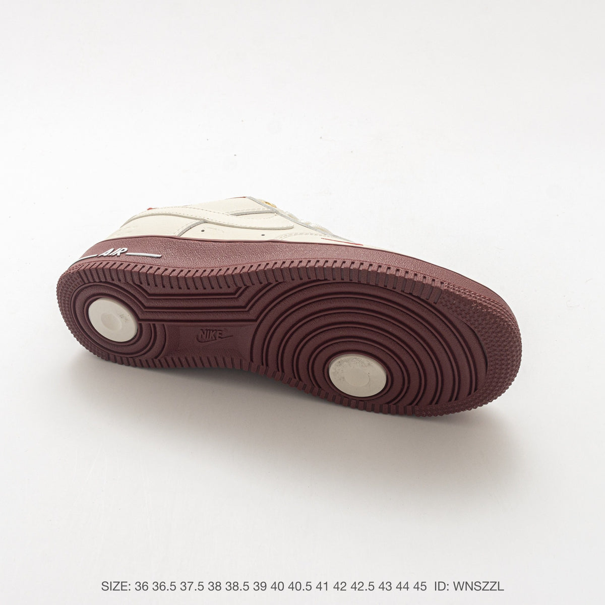 Nike Air Force 1 ’07 Low Cream & Burgundy Sneakers with Mini Swoosh, Retro Lace-Up Casual Streetwear Shoes
