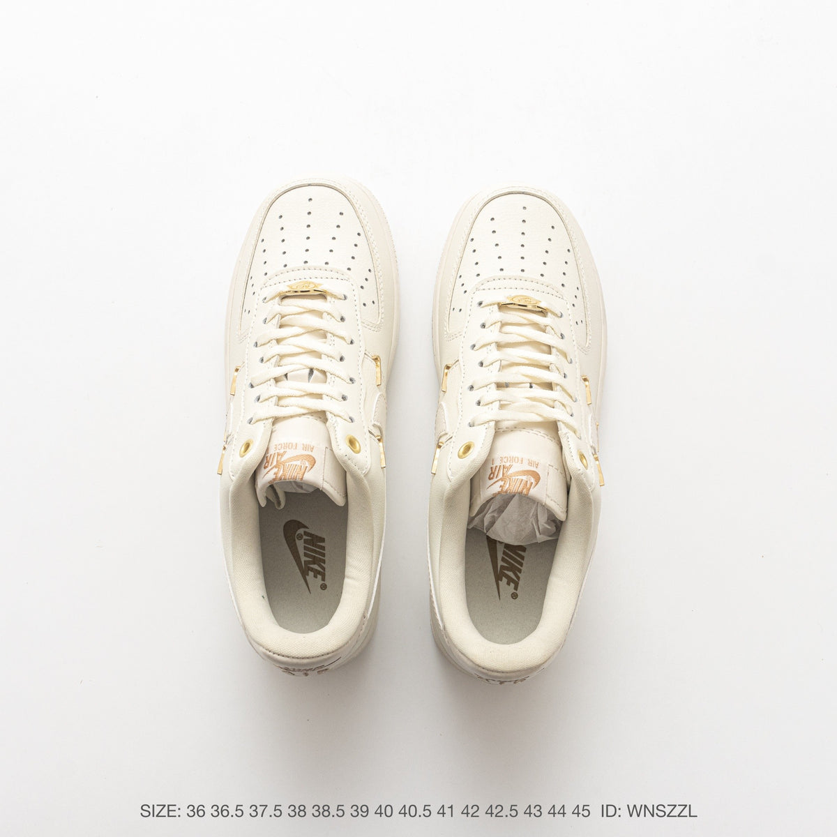 Nike Air Force 1 ’07 Low Cream White Sneakers, Tonal Swoosh Lace-Up Retro Casual Streetwear Shoes