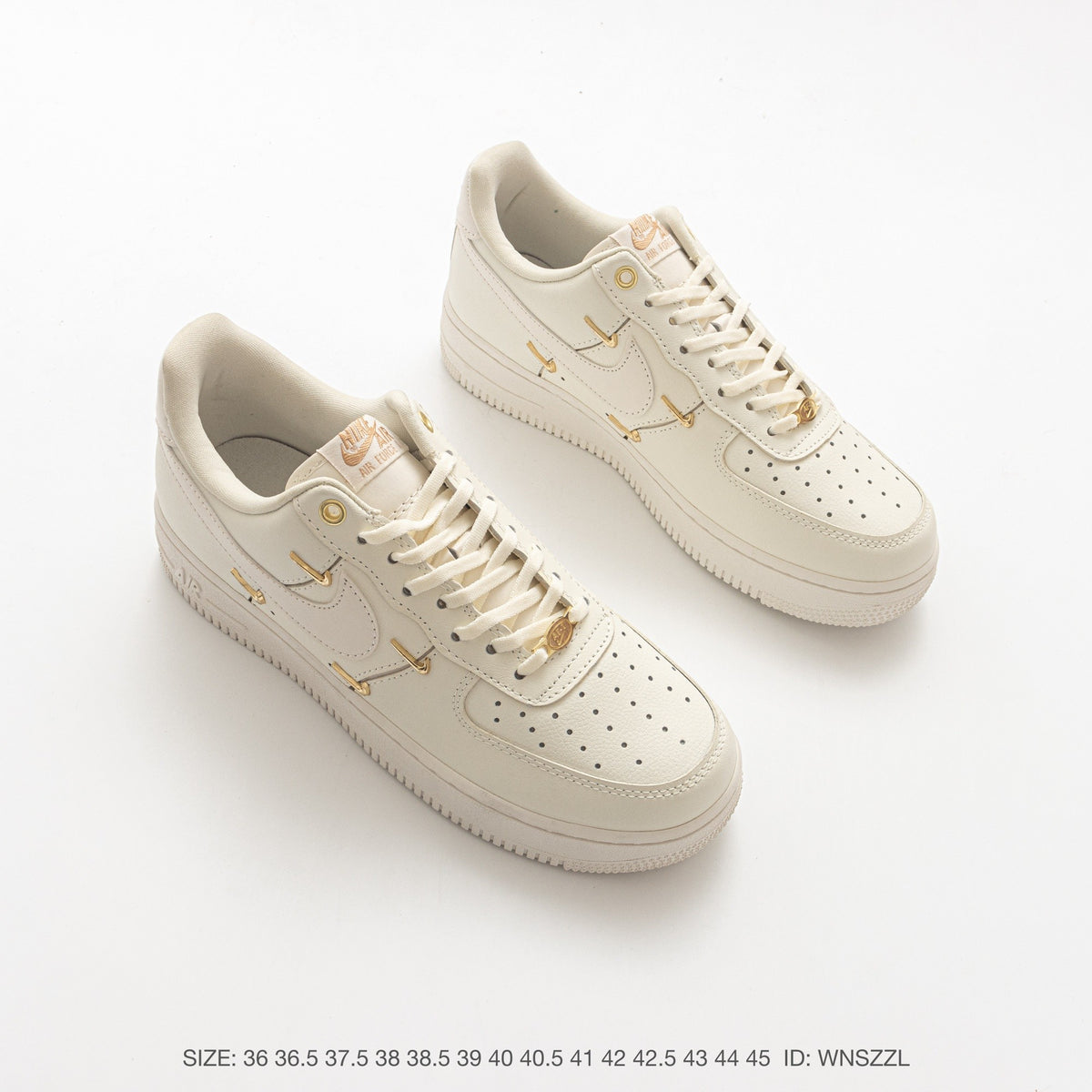 Nike Air Force 1 ’07 Low Cream White Sneakers, Tonal Swoosh Lace-Up Retro Casual Streetwear Shoes