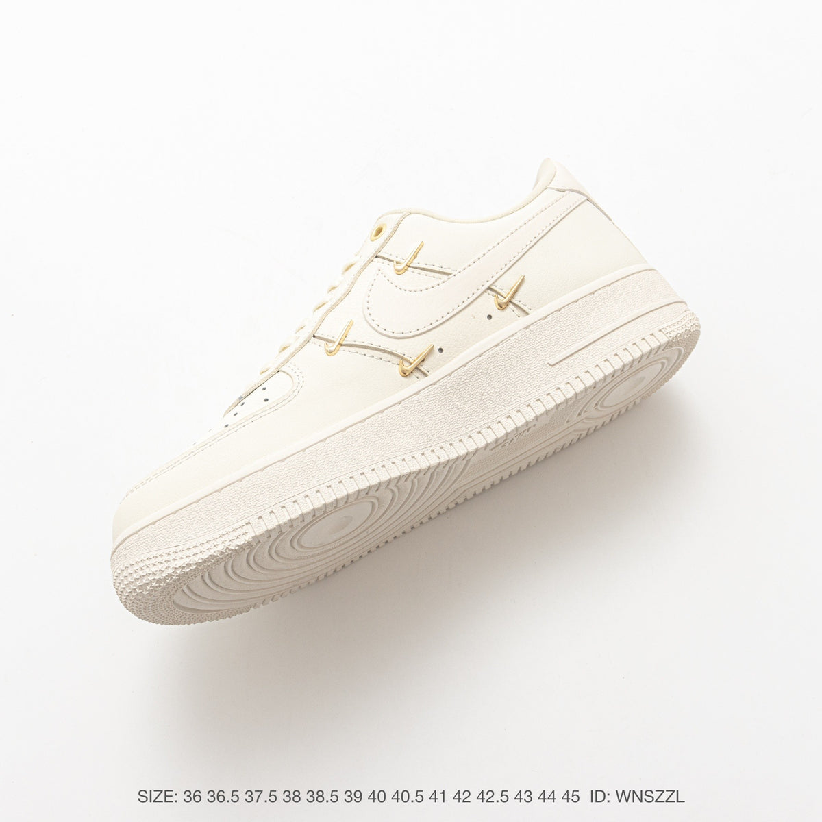 Nike Air Force 1 ’07 Low Cream White Sneakers, Tonal Swoosh Lace-Up Retro Casual Streetwear Shoes