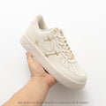 Nike Air Force 1 ’07 Low Cream White Sneakers, Tonal Swoosh Lace-Up Retro Casual Streetwear Shoes
