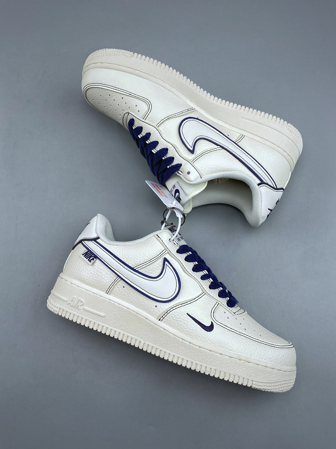 Nike Air Force 1 ’07 Low White & Black Outline Sneakers, Contrast Lace Details Retro Casual Streetwear Shoes