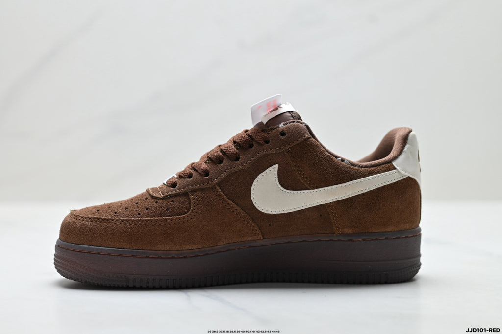Nike Air Force 1 ’07 Low Brown & Cream Sneakers, Contrast Swoosh Retro Lace-Up Casual Streetwear Shoes