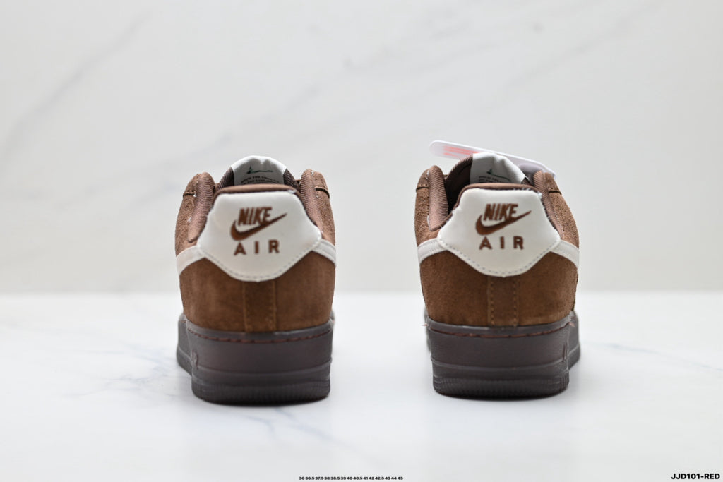 Nike Air Force 1 ’07 Low Brown & Cream Sneakers, Contrast Swoosh Retro Lace-Up Casual Streetwear Shoes