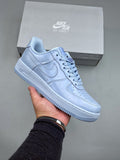 Nike Air Force 1 ’07 Low Light Blue Sneakers, Tonal Swoosh Retro Lace-Up Casual Streetwear Shoes