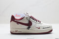 Nike Air Force 1 ’07 LV8 White & Burgundy Graphic Sneakers with Mini Swoosh, Low-Top Lace-Up Retro Casual Shoes