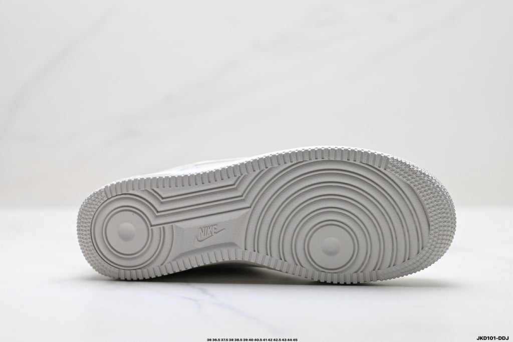 Nike Air Force 1 ’07 Low White & Grey Sneakers, Layered Swoosh Lace-Up Retro Casual Streetwear Shoes