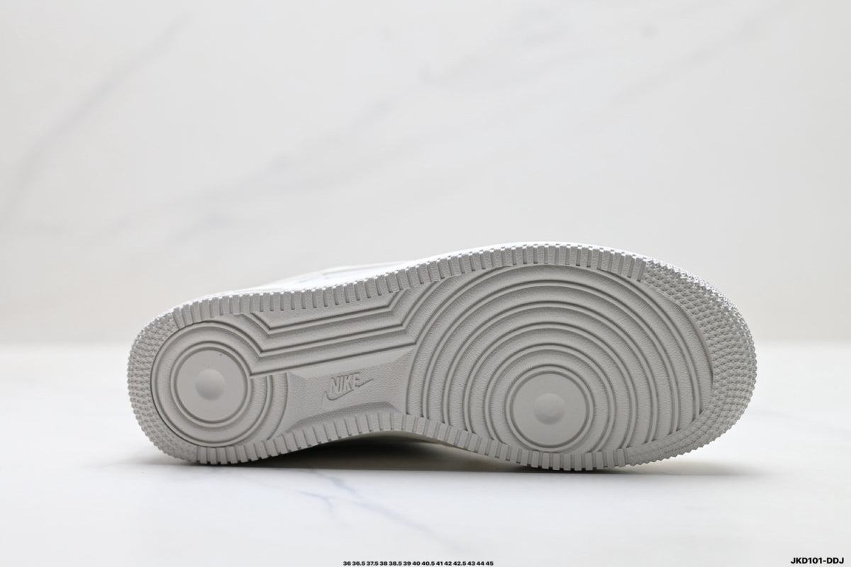 Nike Air Force 1 ’07 Low White & Grey Sneakers, Layered Swoosh Lace-Up Retro Casual Streetwear Shoes