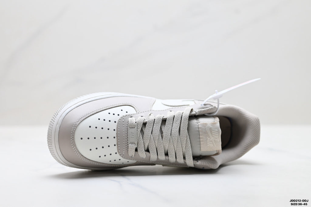 Nike Air Force 1 ’07 Low Grey & White Sneakers with Pink Accents, Color Block Lace-Up Retro Casual Streetwear Shoes