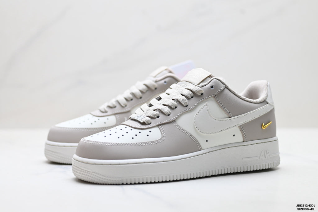 Nike Air Force 1 ’07 Low Grey & White Sneakers with Pink Accents, Color Block Lace-Up Retro Casual Streetwear Shoes