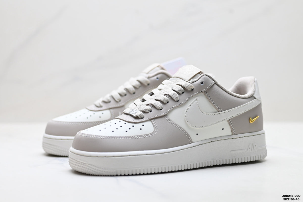 Nike Air Force 1 ’07 Low Grey & White Sneakers with Pink Accents, Color Block Lace-Up Retro Casual Streetwear Shoes