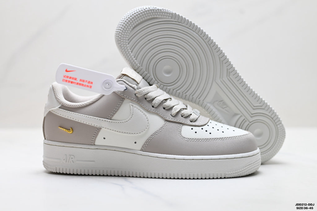 Nike Air Force 1 ’07 Low Grey & White Sneakers with Pink Accents, Color Block Lace-Up Retro Casual Streetwear Shoes