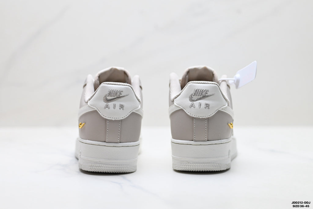 Nike Air Force 1 ’07 Low Grey & White Sneakers with Pink Accents, Color Block Lace-Up Retro Casual Streetwear Shoes