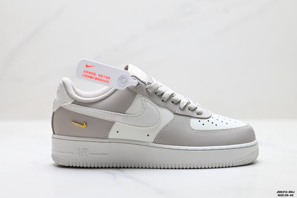 Nike Air Force 1 ’07 Low Grey & White Sneakers with Pink Accents, Color Block Lace-Up Retro Casual Streetwear Shoes