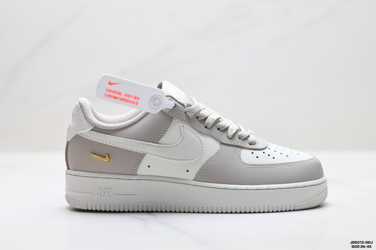 Nike Air Force 1 ’07 Low Grey & White Sneakers with Pink Accents, Color Block Lace-Up Retro Casual Streetwear Shoes