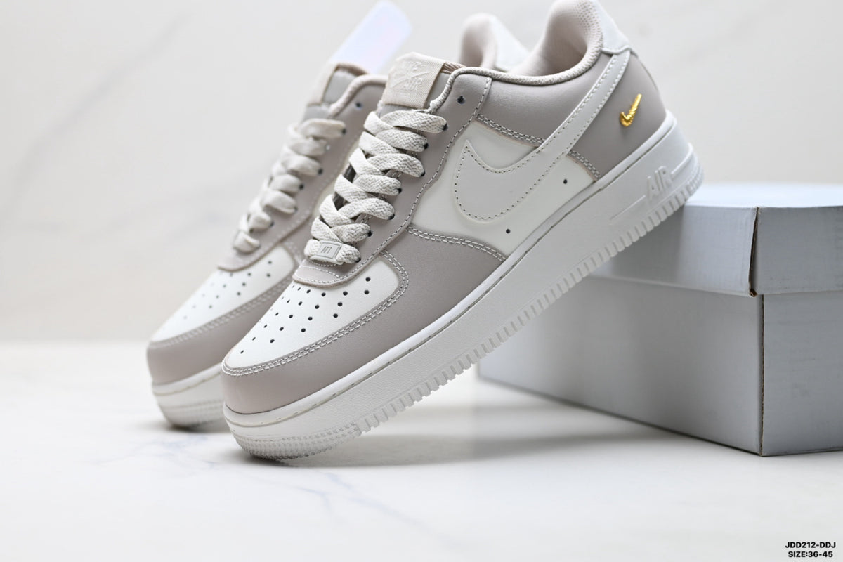 Nike Air Force 1 ’07 Low Grey & White Sneakers with Pink Accents, Color Block Lace-Up Retro Casual Streetwear Shoes