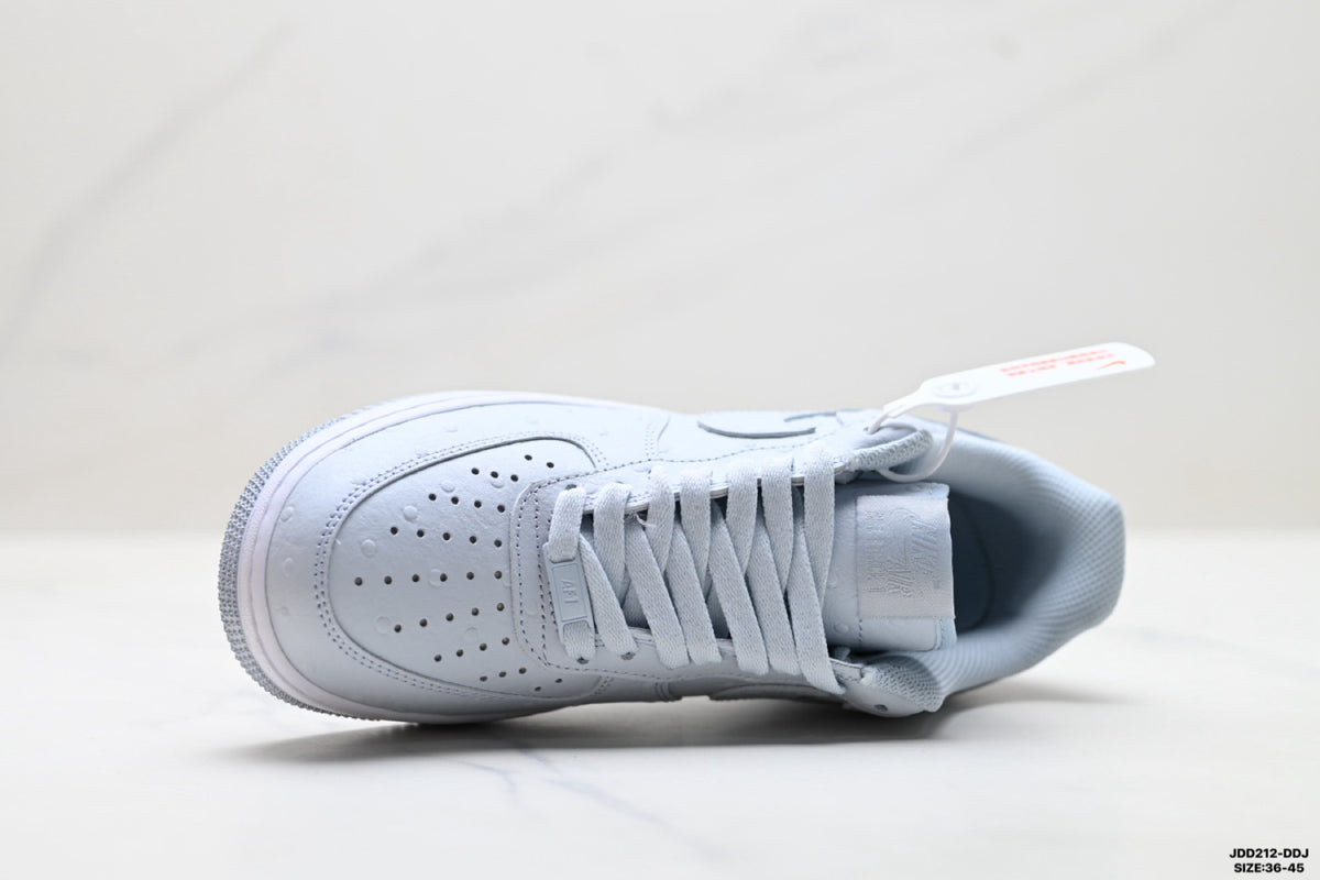 Nike Air Force 1 ’07 Low Light Grey Sneakers with Pink Tongue Accent, Tonal Swoosh Lace-Up Retro Casual Shoes