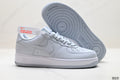 Nike Air Force 1 ’07 Low Light Grey Sneakers with Pink Tongue Accent, Tonal Swoosh Lace-Up Retro Casual Shoes