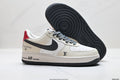 Nike Air Force 1 ’07 Low Cream White & Black Sneakers with Red Heel Accent, Retro Lace-Up Casual Streetwear Shoes