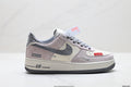 Nike Air Force 1 ’07 Low Grey & White Sneakers with Red Accents, Contrast Swoosh Retro Lace-Up Casual Streetwear Shoes