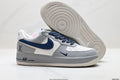Nike Air Force 1 ’07 Low Grey White & Navy Sneakers with Mini Swoosh, Retro Lace-Up Casual Streetwear Shoes