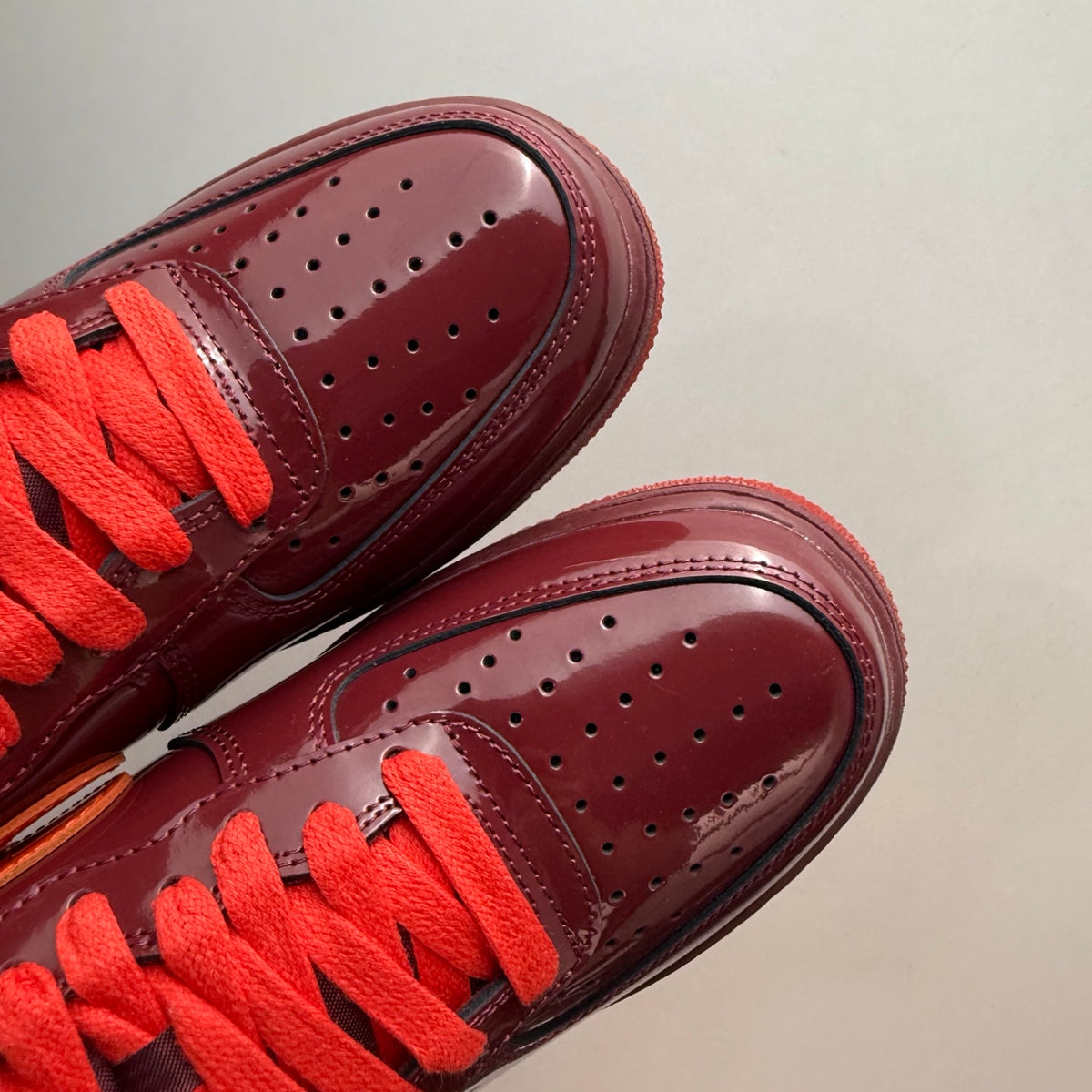 Nike Air Force 1 Patent Pack Men’s Burgundy & Orange Sneakers, Glossy Low-Top Lace-Up Casual Streetwear Shoes